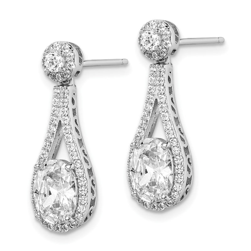 Sterling Silver Rhodium-Plated White Cz Oval Cut Post Earrings