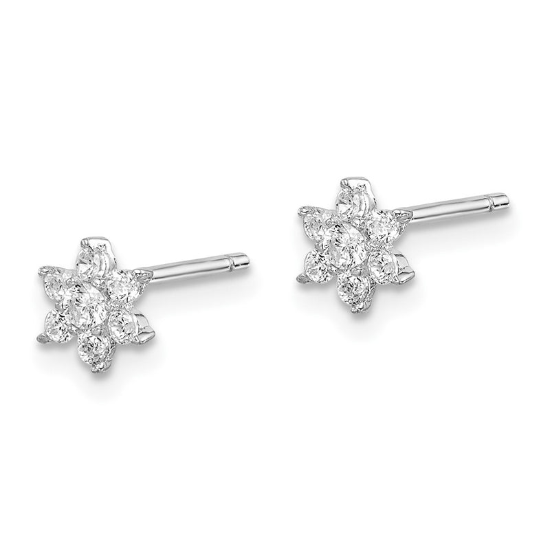 Sterling Silver Rhodium-Plated Cz Flower Post Earrings