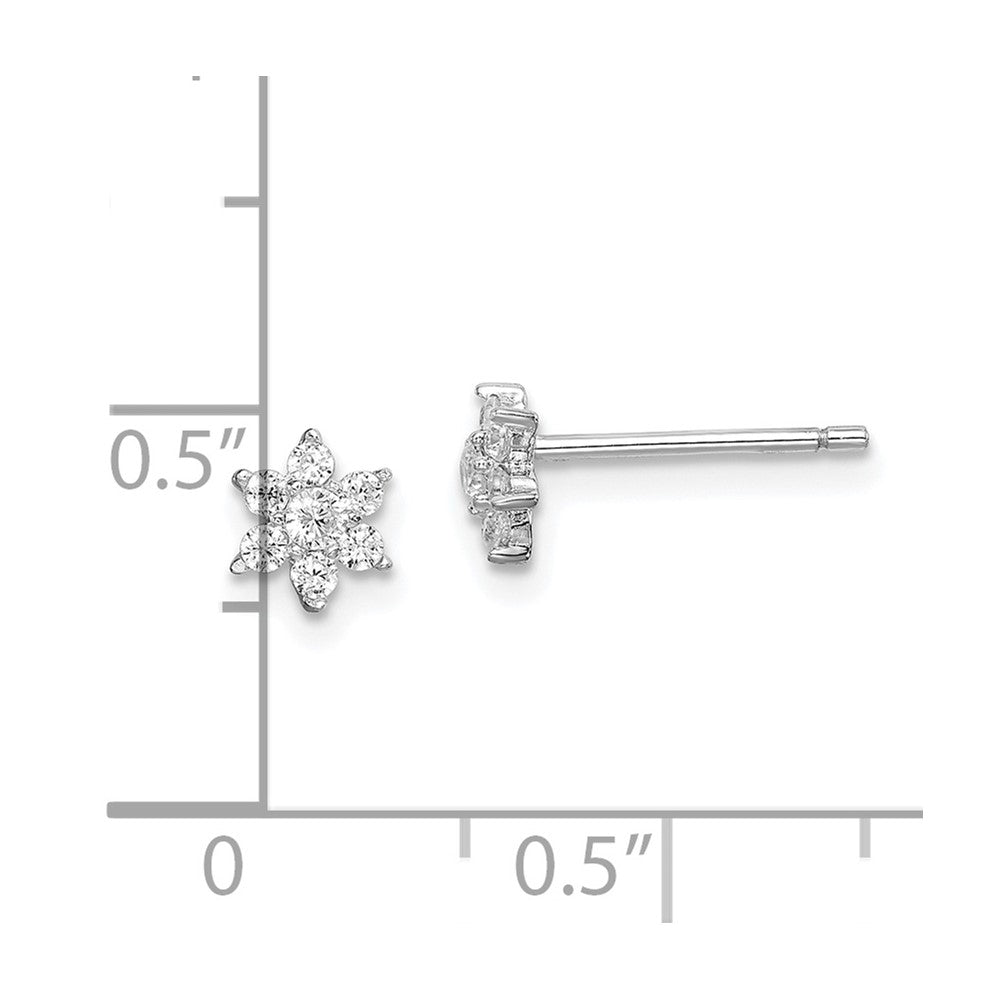 Sterling Silver Rhodium-Plated Cz Flower Post Earrings