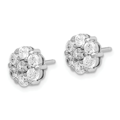 Sterling Silver Rhodium-Plated Polished Cz Flower Cluster Post Earrings
