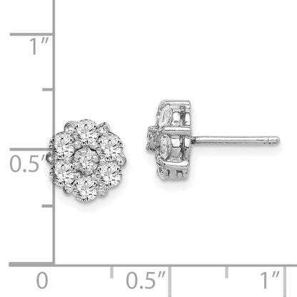 Sterling Silver Rhodium-Plated Polished Cz Flower Cluster Post Earrings