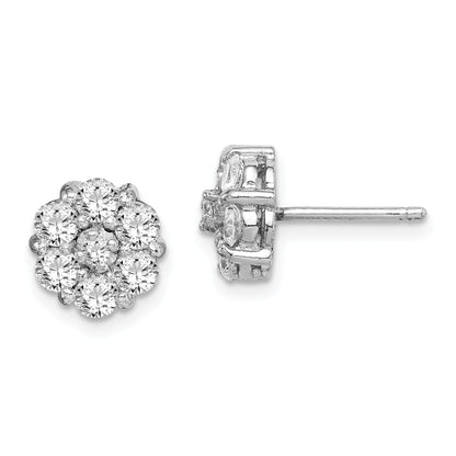 Sterling Silver Rhodium-Plated Polished Cz Flower Cluster Post Earrings