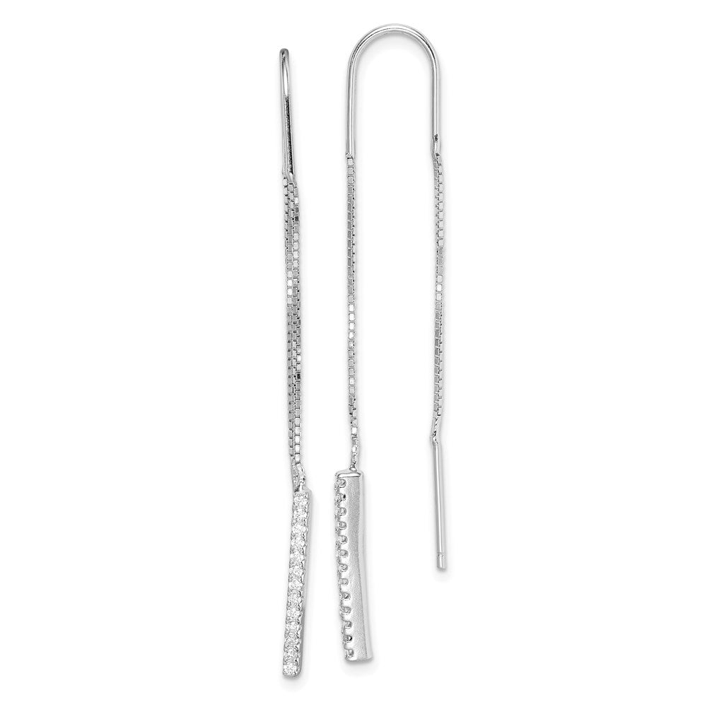 Sterling Silver Rhodium-Plated Cz Threader Earrings