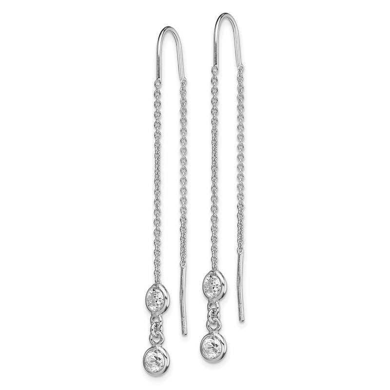 Sterling Silver Rhodium-Plated Cz Threader Earrings