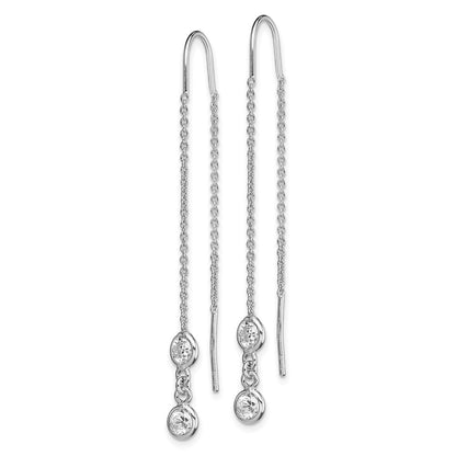 Sterling Silver Rhodium-Plated Cz Threader Earrings