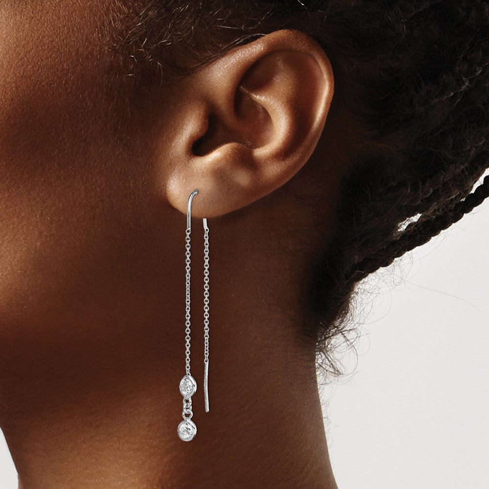 Sterling Silver Rhodium-Plated Cz Threader Earrings