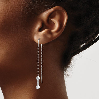 Sterling Silver Rhodium-Plated Cz Threader Earrings