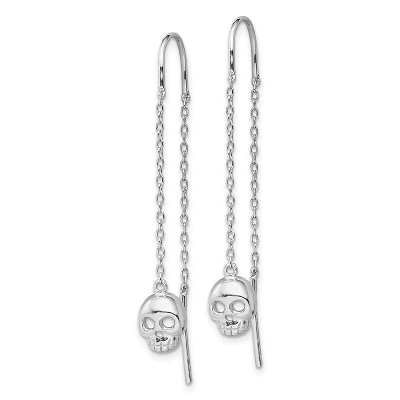 Sterling Silver Rhodium-Plated Polished Skull Threader Earrings