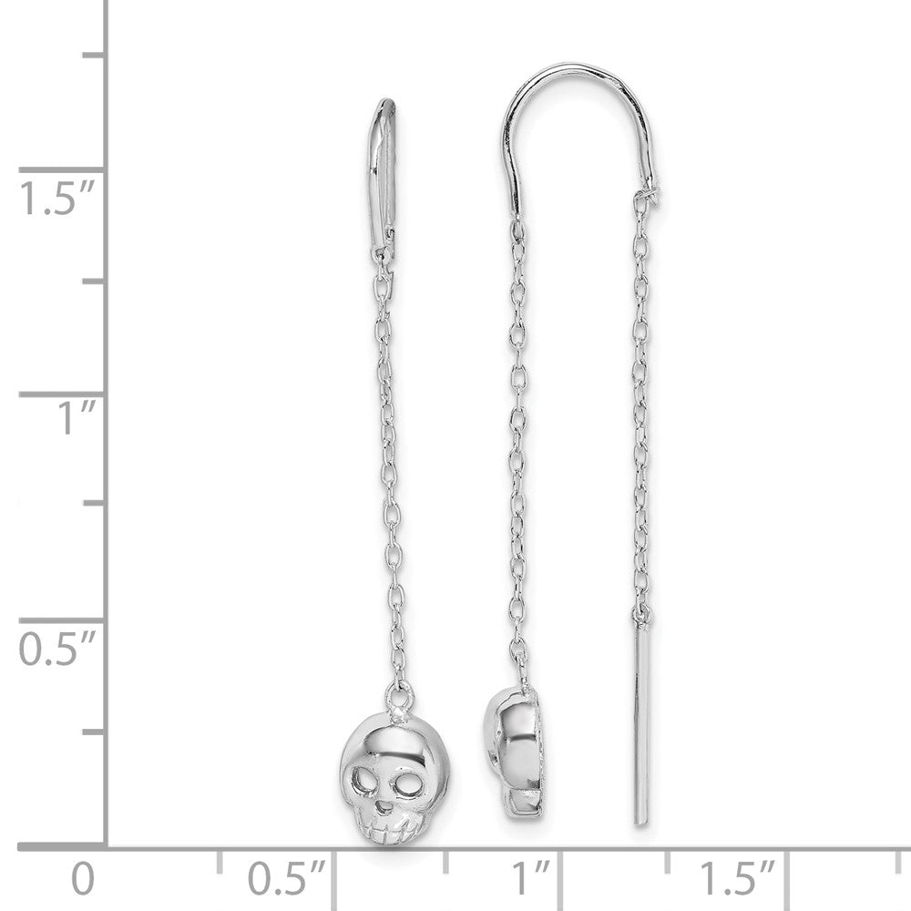 Sterling Silver Rhodium-Plated Polished Skull Threader Earrings