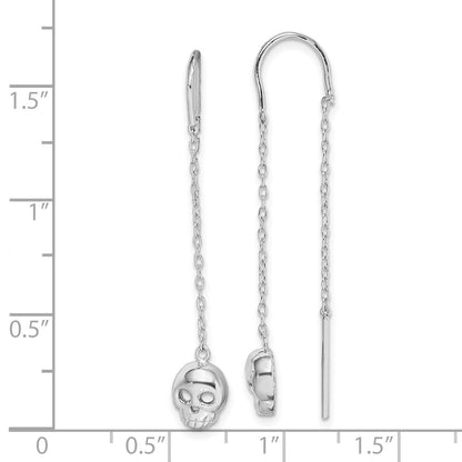 Sterling Silver Rhodium-Plated Polished Skull Threader Earrings