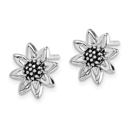 Sterling Silver Rhodium-Plated Sunflower Post Earring