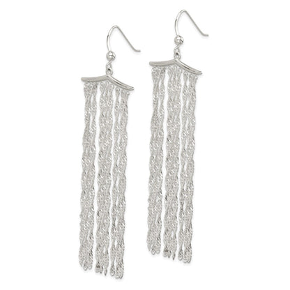 Sterling Silver Polished Fancy Multi-Strand Rope Chain Dangle Earrings