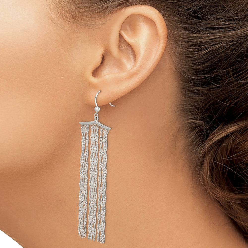 Sterling Silver Polished Fancy Multi-Strand Rope Chain Dangle Earrings