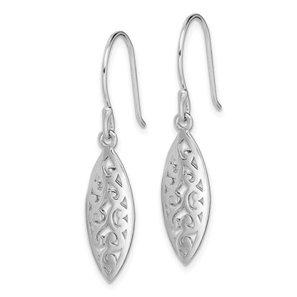 Sterling Silver Rhod-Plated Polished Filigree Marquise Shape Dangle Earring
