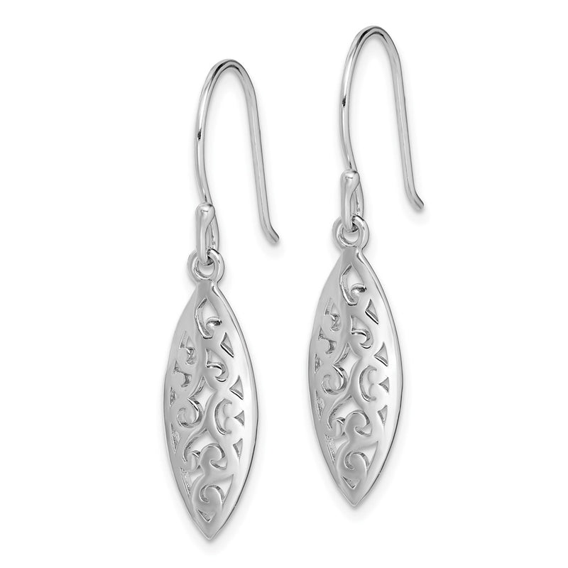 Sterling Silver Rhod-Plated Polished Filigree Marquise Shape Dangle Earring