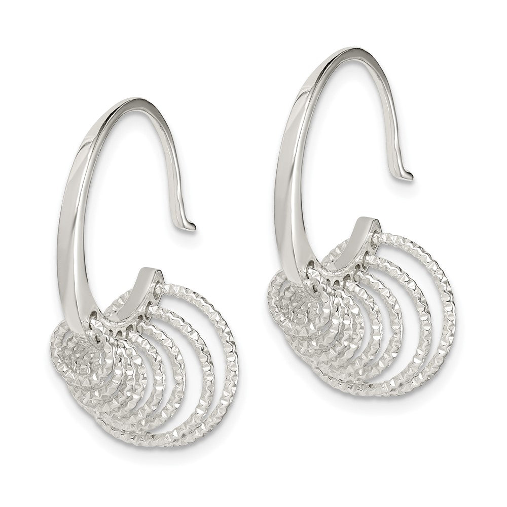 Sterling Silver Polished & Diamond-Cut Circles Dangle Hoop Earrings