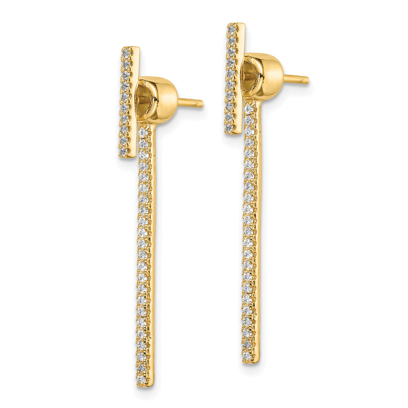 Sterling Silver Gold-Tone Cz Bar Front And Back Earrings