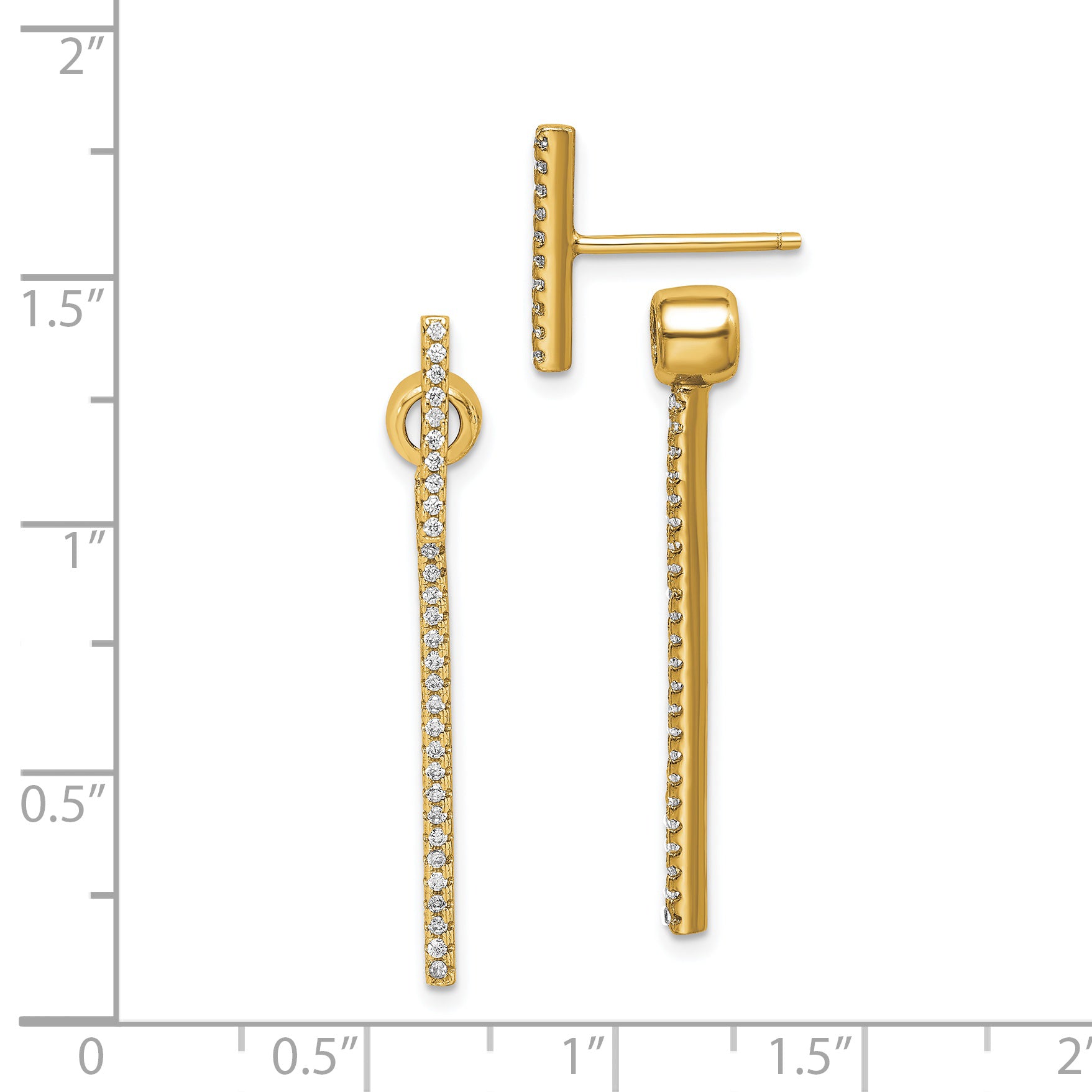 Sterling Silver Gold-Tone Cz Bar Front And Back Earrings