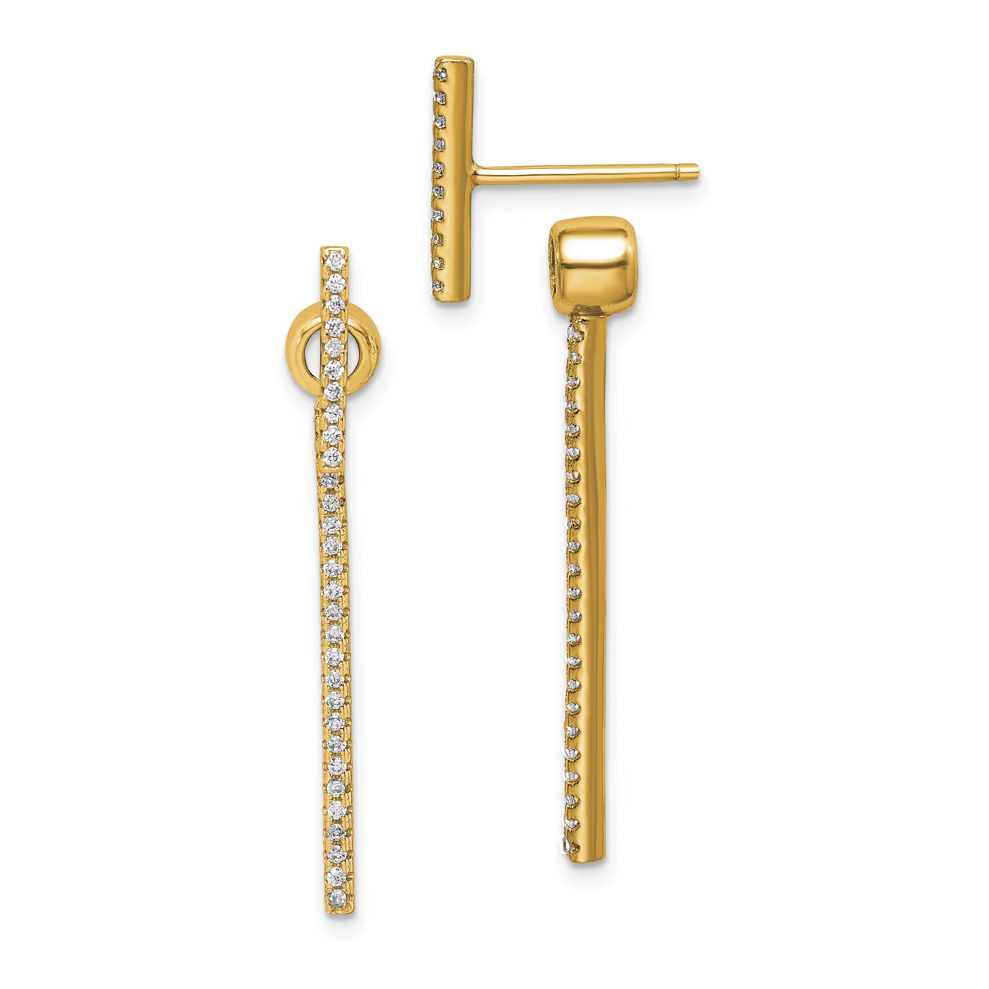 Sterling Silver Gold-Tone Cz Bar Front And Back Earrings