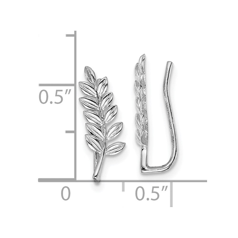Sterling Silver Rhodium-Plated Polished & Textured Leaf Ear Climber Earring