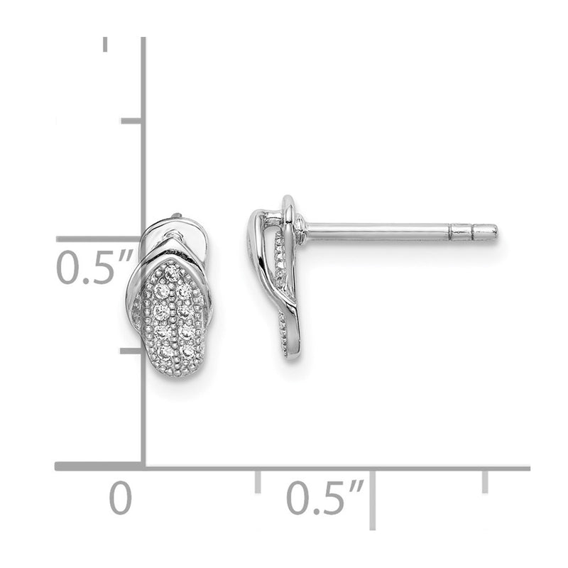 Sterling Silver Rhodium-Plated Cz Flipflop Post Earrings