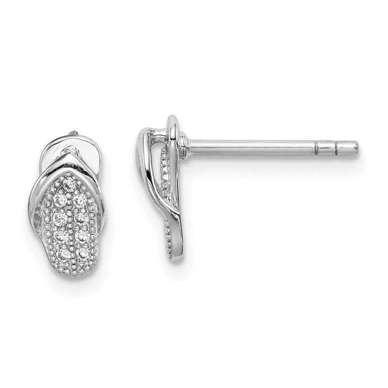 Sterling Silver Rhodium-Plated Cz Flipflop Post Earrings