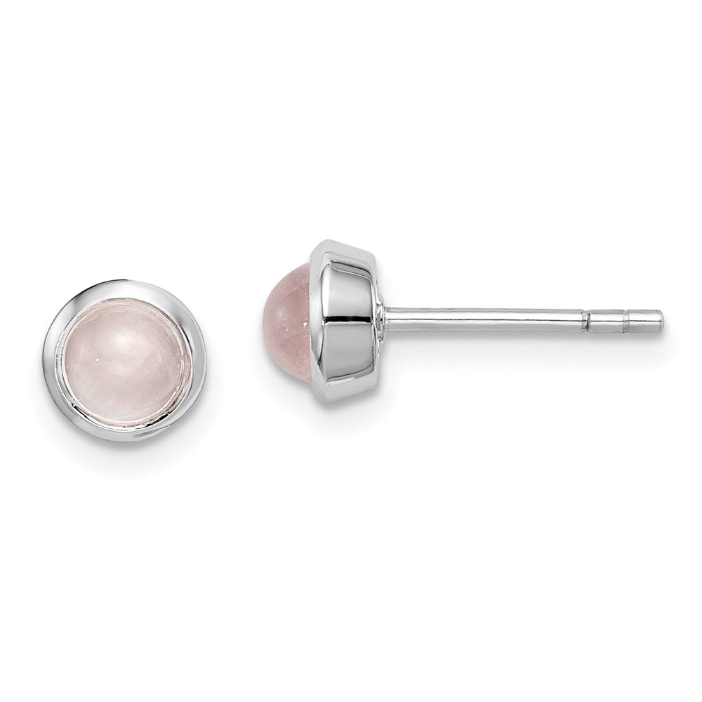 Sterling Silver Rhodium-Plated Rose Quartz Post Earrings