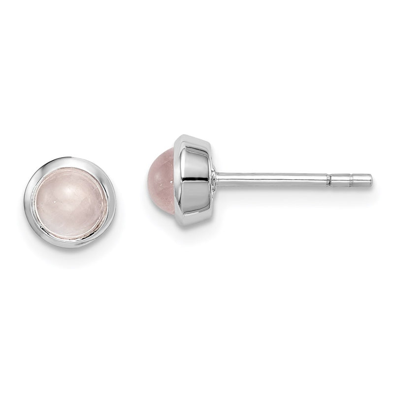 Sterling Silver Rhodium-Plated Rose Quartz Post Earrings
