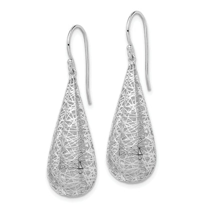 Sterling Silver Rhodium-Plated Textured Hollow Teardrop Dangle Earrings