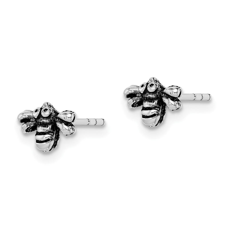 Sterling Silver Rhodium-Plated Antiqued Bee Post Earrings