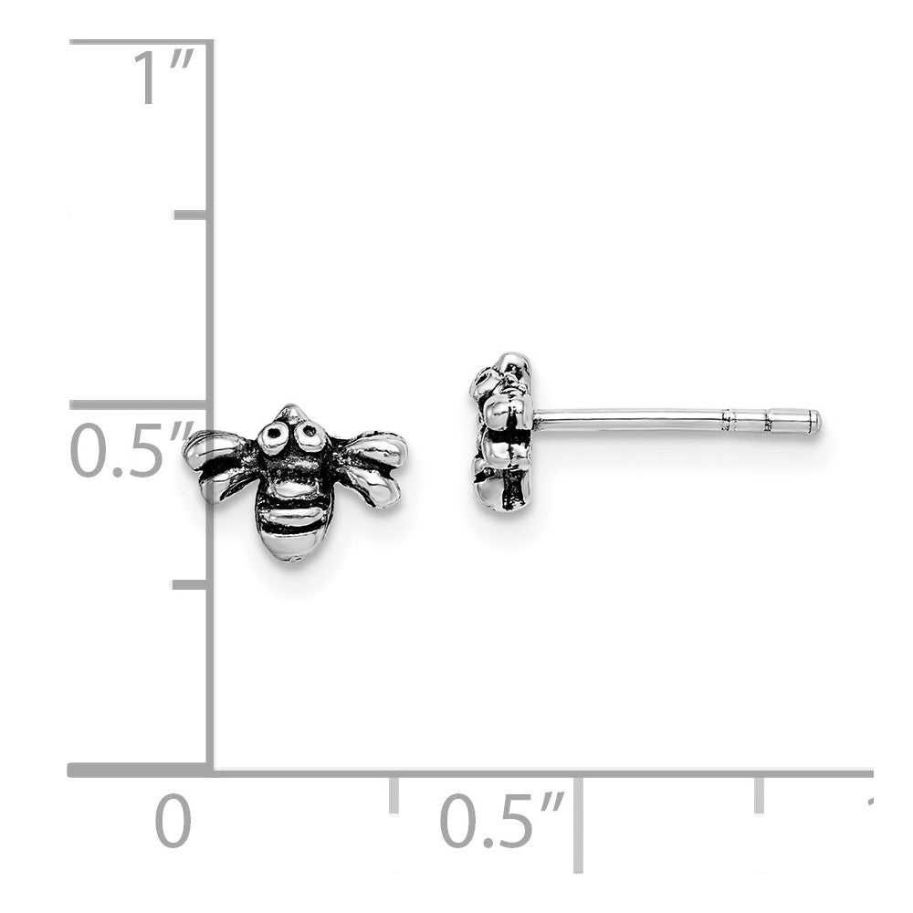 Sterling Silver Rhodium-Plated Antiqued Bee Post Earrings