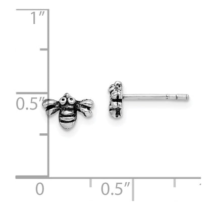 Sterling Silver Rhodium-Plated Antiqued Bee Post Earrings