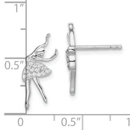 Sterling Silver Rhodium-Plated Polished Cz Ballerina Post Earrings