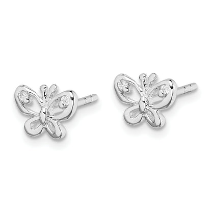 Sterling Silver Rhodium-Plated Cz Butterfly Post Earrings