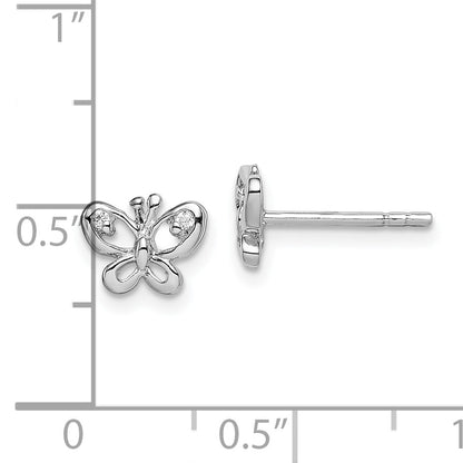 Sterling Silver Rhodium-Plated Cz Butterfly Post Earrings