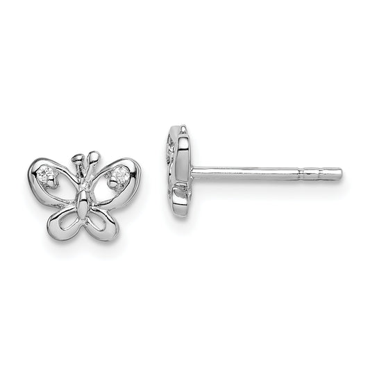 Sterling Silver Rhodium-Plated Cz Butterfly Post Earrings