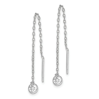 Sterling Silver Rhodium-Plated Cz Bezel Chain Threader Earrings