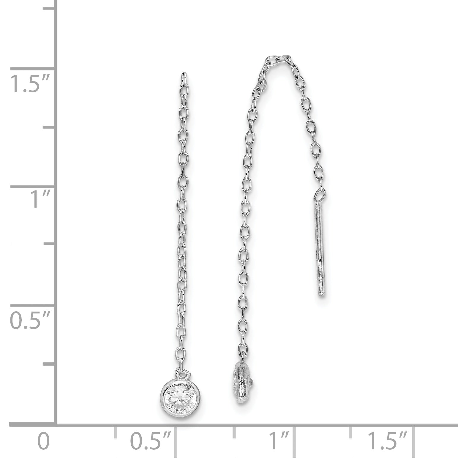 Sterling Silver Rhodium-Plated Cz Bezel Chain Threader Earrings