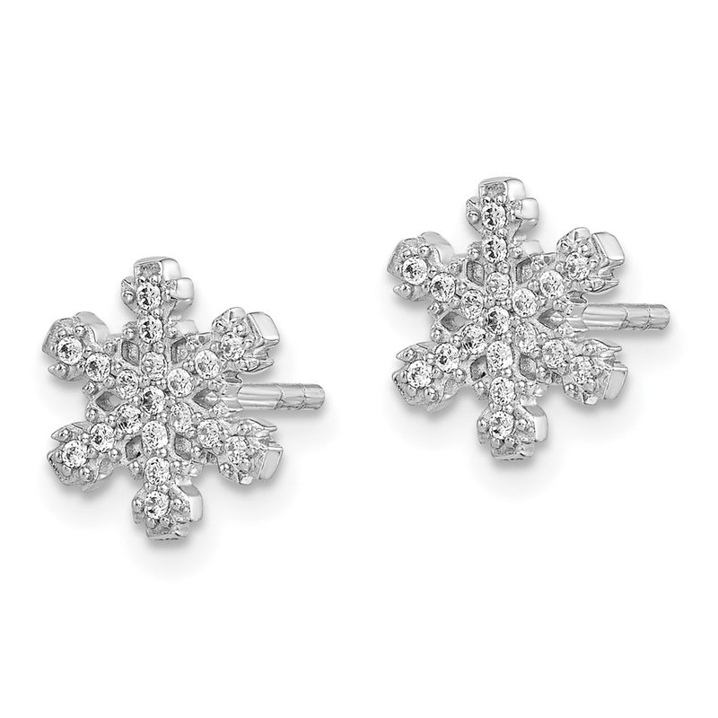 Sterling Silver Rhodium-Plated Cz Snowflake Post Earrings