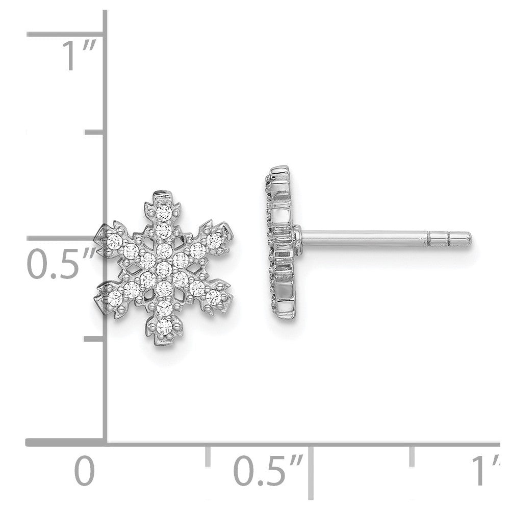 Sterling Silver Rhodium-Plated Cz Snowflake Post Earrings