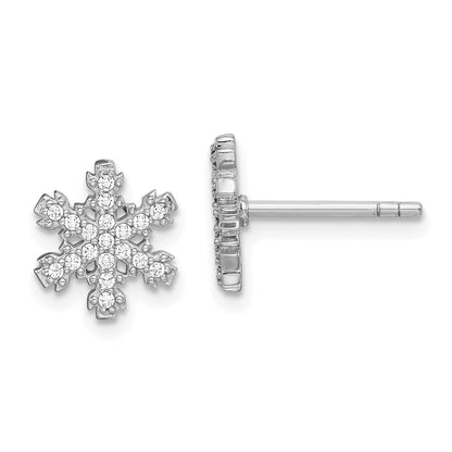 Sterling Silver Rhodium-Plated Cz Snowflake Post Earrings