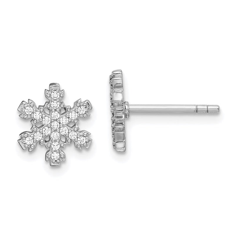 Sterling Silver Rhodium-Plated Cz Snowflake Post Earrings
