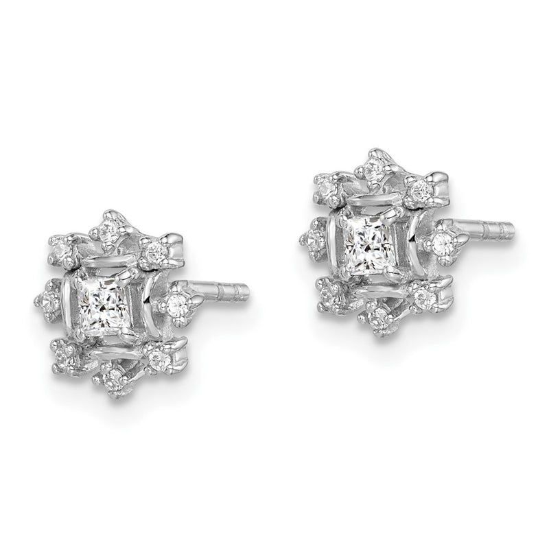 Sterling Silver Rhodium-Plated Polished Cz Snowflake Post Earrings