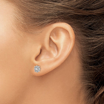 Sterling Silver Rhodium-Plated Polished Cz Snowflake Post Earrings