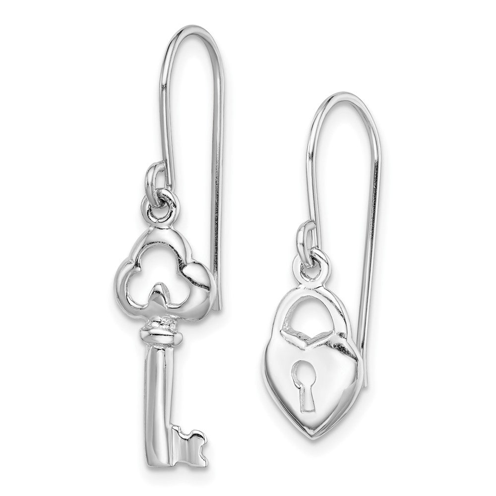 Sterling Silver Rhodium-Plated Lock And Key Dangle Earring