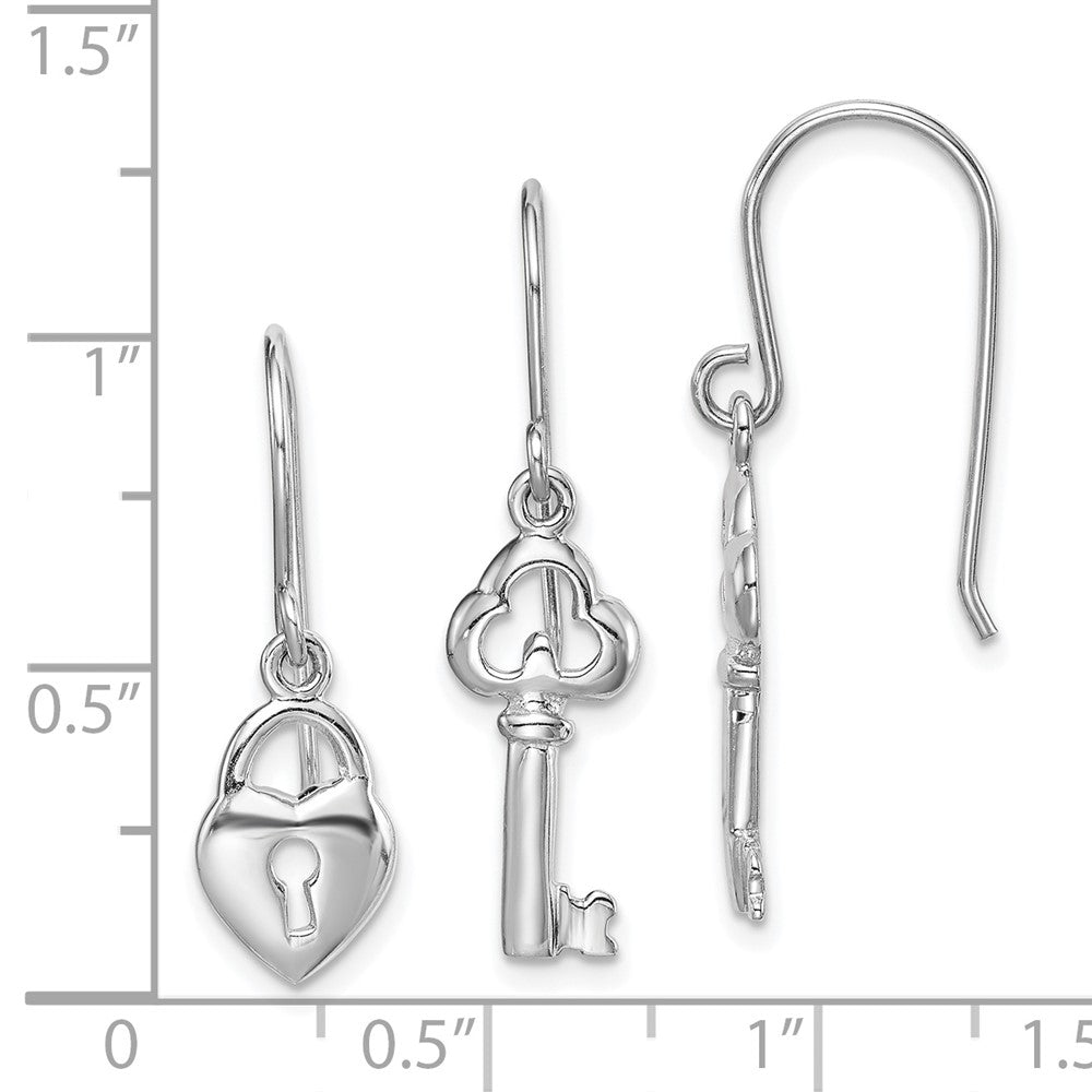 Sterling Silver Rhodium-Plated Lock And Key Dangle Earring