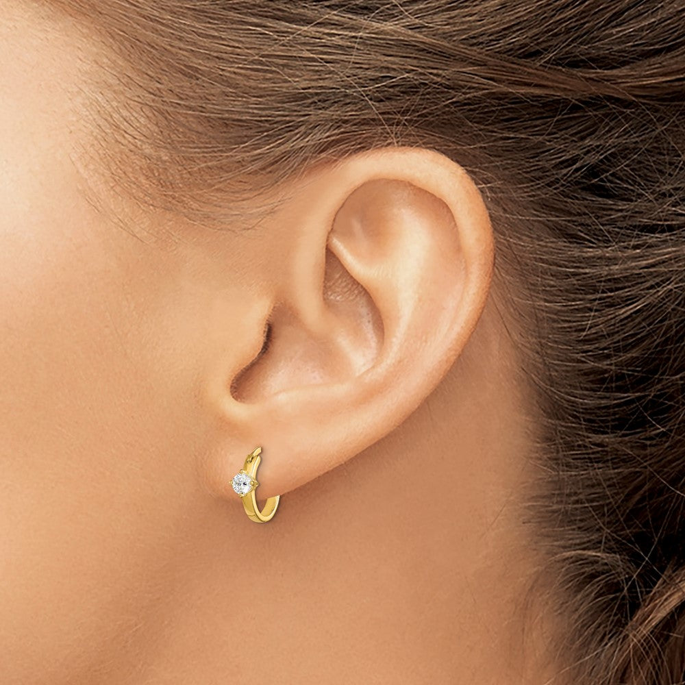 Ss/Gold Plated Sterling Silver Gold-Tone Square Cz Hoop Earrings