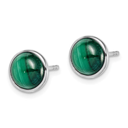 Sterling Silver Rhodium-Plated 7mm Malachite Post Earrings