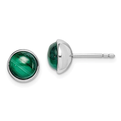 Sterling Silver Rhodium-Plated 7mm Malachite Post Earrings
