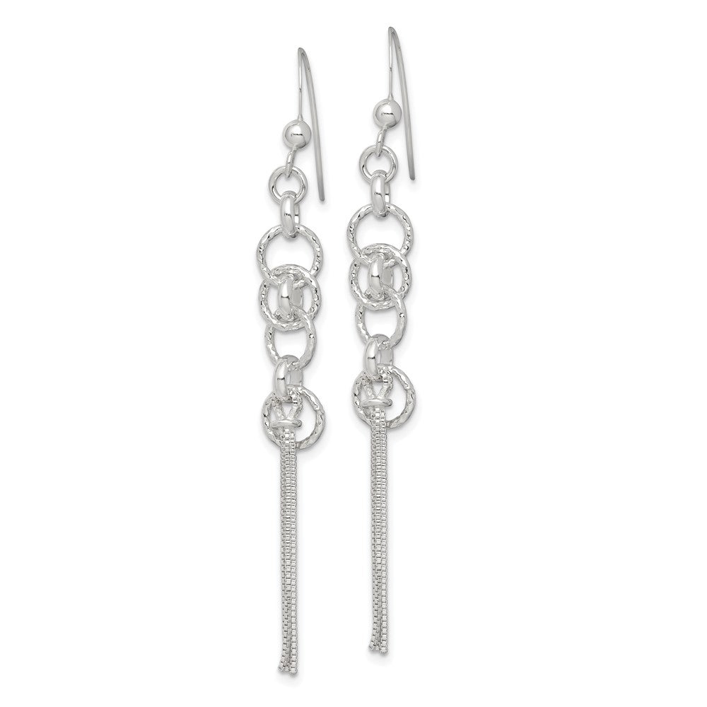Sterling Silver Polished & D/C Circle Multi-Strand Chain Dangle Earrings